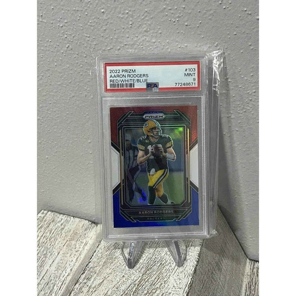 2022 Panini Prizm Aaron Rodgers #103 Red White Blue Prizm PSA 9 MINT Packers
